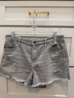 aerie Light Gray Distressed Denim Shorts